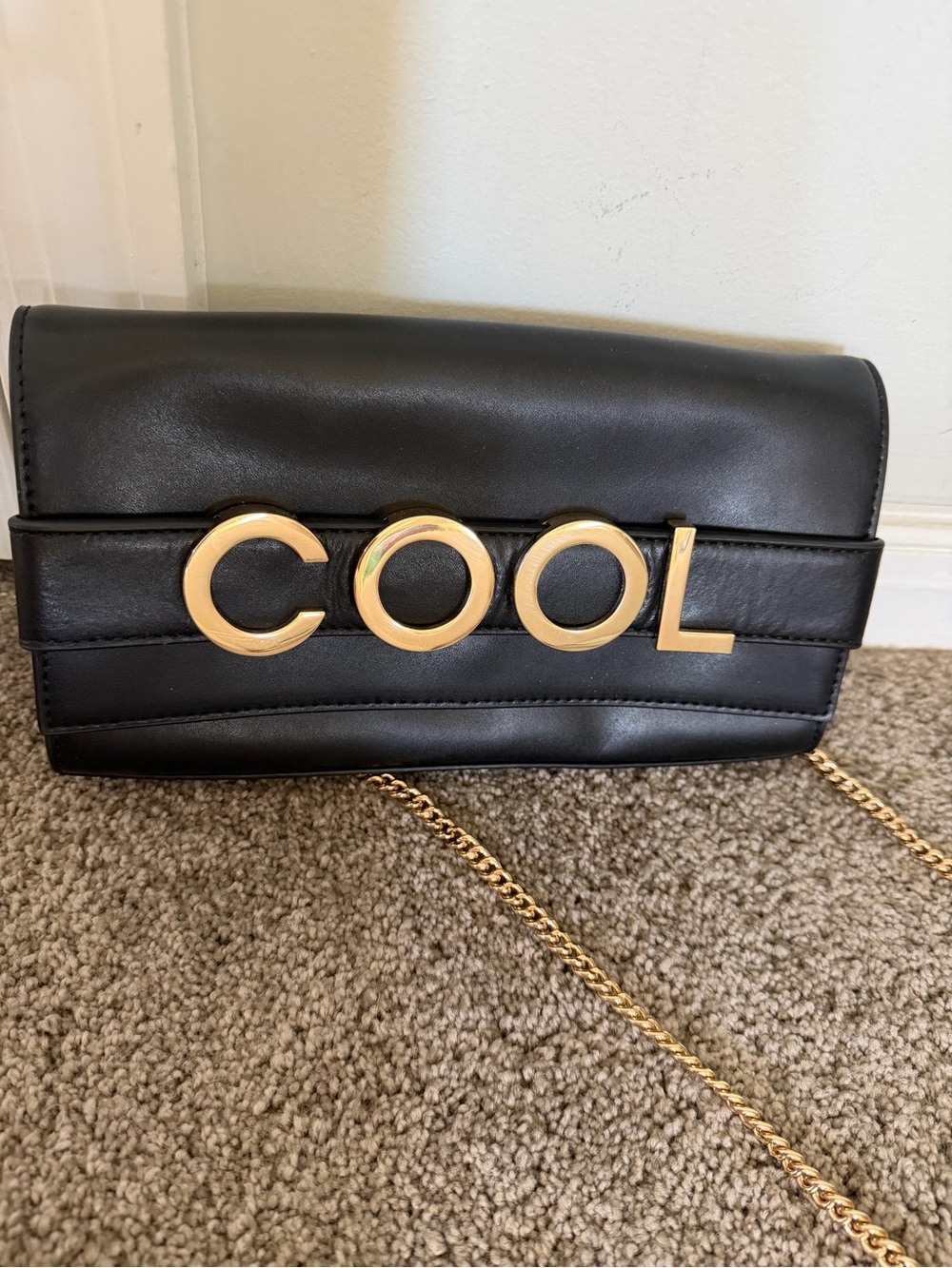 Michael Kors Black Leather Crossbody with Gold 'COOL' Lettering